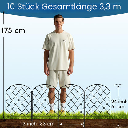 Thealyn Gartenzaun Metall Steckzaun, 10 Paneele, 3,3 m, schwarz