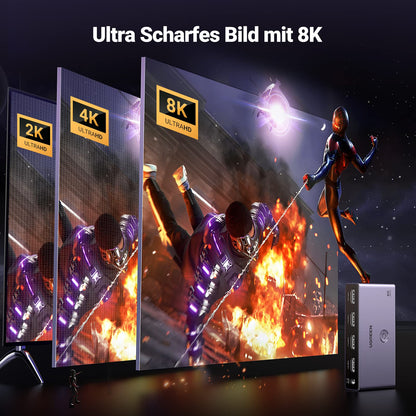 UGREEN HDMI 2.1 Switch 8K 3 In 1 Out mit Fernbedienung, VRR & ALLM