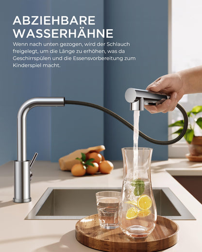 FORIOUS Küchenarmatur L-Form Ausziehbar - Polierter Chrom