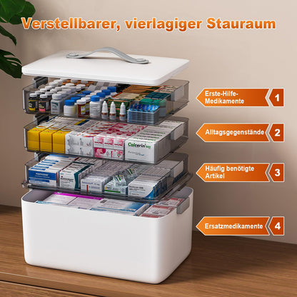 MOPUP Medikamentenbox mit Tragegriff, 4 Ebenen, 37 x 23 x 32 cm