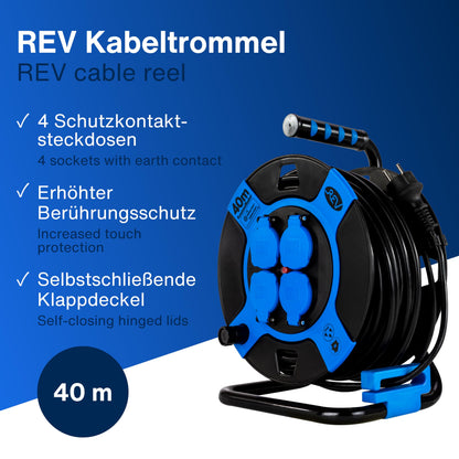 REV Kabeltrommel Outdoor - IP44 40m schwarz 4 Steckdosen