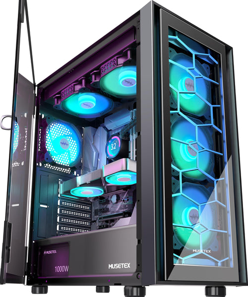 MUSETEX G07 Gaming PC Gehäuse ATX - Schwarz, 6 ARGB Lüfter