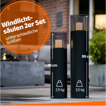 BENTSON Windlichtsäule Design I Schwarz – 2er Set 95+75cm