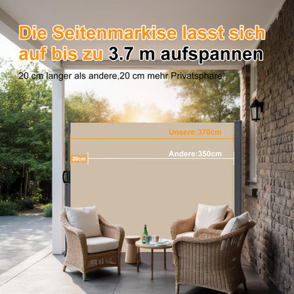 HOMEDEMO Seitenzugmarkise ausziehbar – 180x350+20cm Khaki