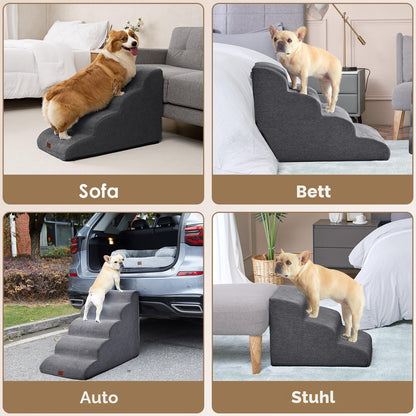 EHEYCIGA Hundetreppe 4 Stufen, 50 cm hoch, Haustiertreppe, Grau