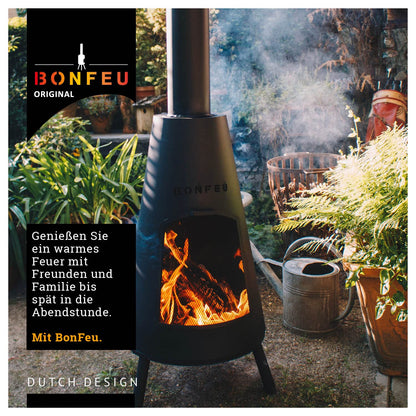 BonFeu BonPyra Terrassenofen Schwarz – Feuerstelle mit Funkenschutz