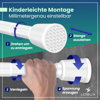 LOBUX Gardinenstange ohne Bohren, Teleskopstange weiss, 260–350 cm