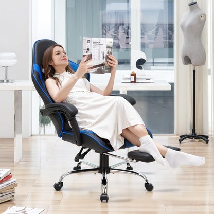 COLAMY Gaming Stuhl Ergonomisch mit Fussstütze - Blau