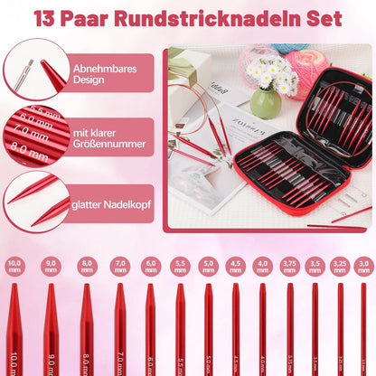 Coopay Rundstricknadeln Set, austauschbar, Aluminium, 3,0-10,0 mm