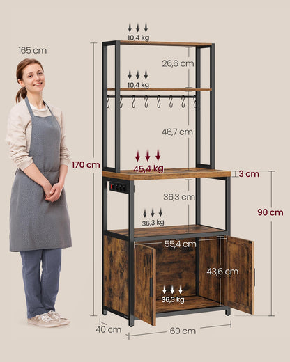 VASAGLE Küchenregal mit Steckdosen KKS058K02, 40 x 60 x 170 cm