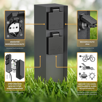 ledscom.de POMI Garten-Steckdosensäule IP44 2-fach Edelstahl 2 Stück