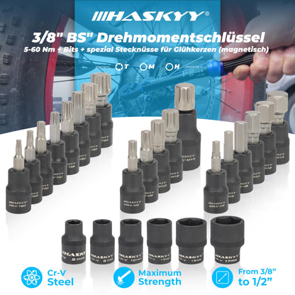 HASKYY Drehmomentschlüssel Set 3/8" 5-60Nm Motorrad - Black Series