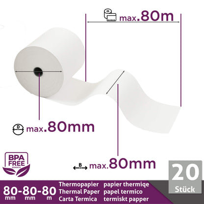 LYNNE Payment Solutions Thermorollen 80 mm x 80 m, BPA-frei, 20 Stück