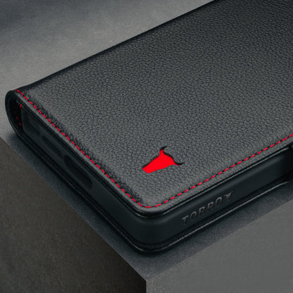 TORRO Lederhülle für Samsung Galaxy S25 Ultra, Standfunktion, Schwarz