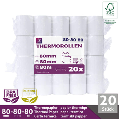 LYNNE Payment Solutions Thermorollen 80 mm x 80 m, BPA-frei, 20 Stück