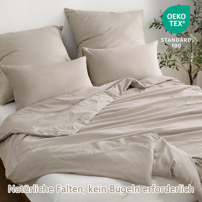 ATsense Bettwäsche 4teilig Baumwolle 135x200 cm Beige