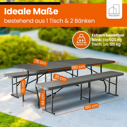 NewHabitat Kunststoff Bierzeltgarnitur Klappbar 3er Set - Schwarz