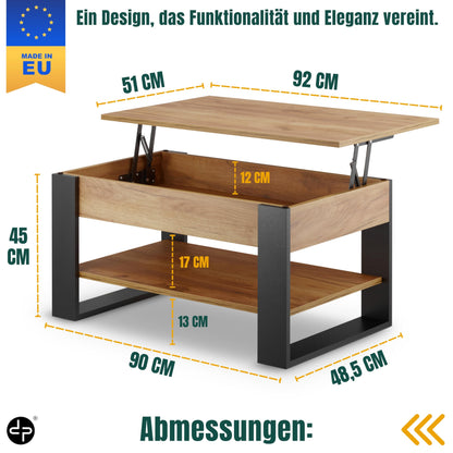 defiPad Couchtisch Höhenverstellbar mit Stauraum – Schwarz/Eiche