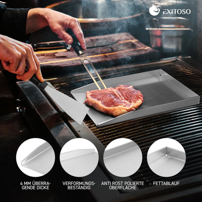 Exitoso Grillplatte Plancha Edelstahl 30 x 40 cm mit Grillspachtel