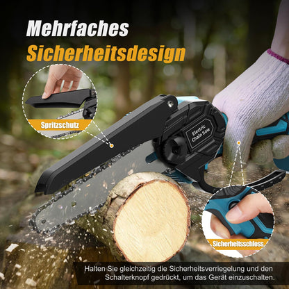 JINDUN Mini Akku Kettensäge 21V 6 Zoll mit 2 Akkus und Ladegerät