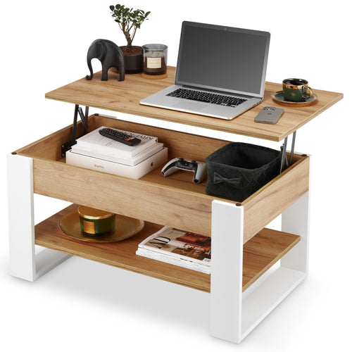 defiPad Höhenverstellbarer Ausziehbarer Couchtisch - Weiss Eiche