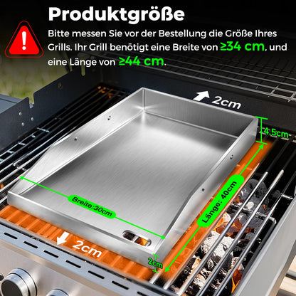 ColCospie Plancha Grillplatte Edelstahl 40 x 30 cm mit 2 Grillspateln