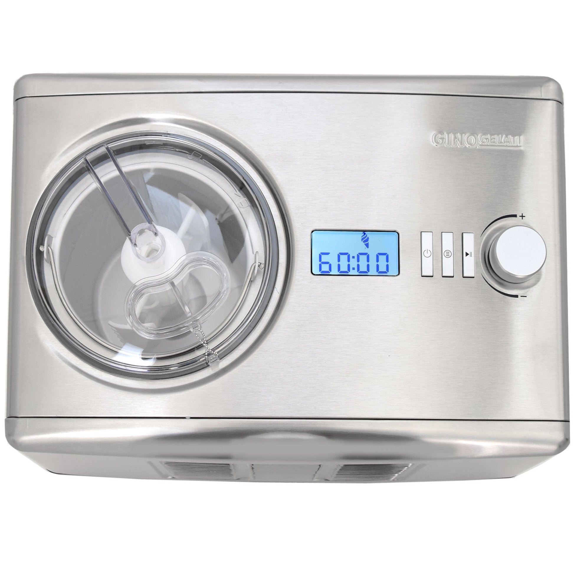 Gino Gelati IC-250W Helado Eismaschine Joghurtbereiter Kompressor. Silberne Kompressor-Eismaschine für Speiseeis & Joghurt.