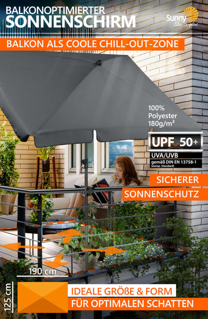 4smile SunnyShade Balkon-Sonnenschirm 3-in-1 Set Anthrazit UPF 50+