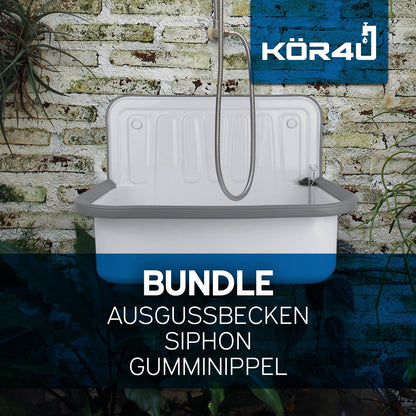 kör4u Komplettset Ausgussbecken Stahl weiss 50cm – mit Siphon