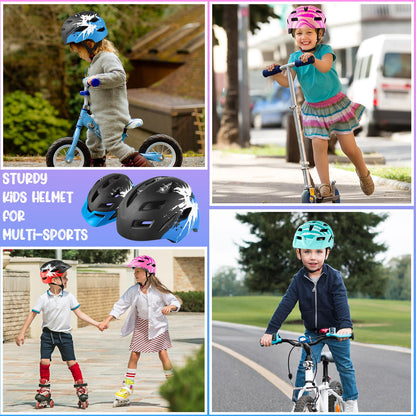 RaMokey Kinder Fahrradhelm mit LED-Rücklicht, 50-56 cm, Schwarz-Blau