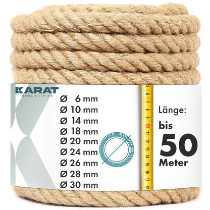 KARAT Kletterseil aus 100% Jute, 30 mm, Tragkraft 770 kg mit rauer, griffiger Oberfläche für Sport und Garten