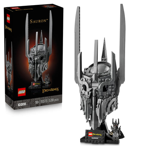 LEGO Icons 11373 Der Herr der Ringe: Saurons Helm Bauset mit schwarzem Ständer und Sauron-Minifigur zum Ausstellen