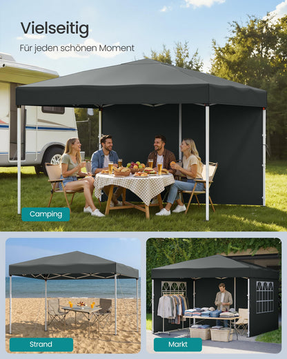 SONGMICS Faltpavillon 3 x 3 m mit Seitenwänden, dunkelgrau