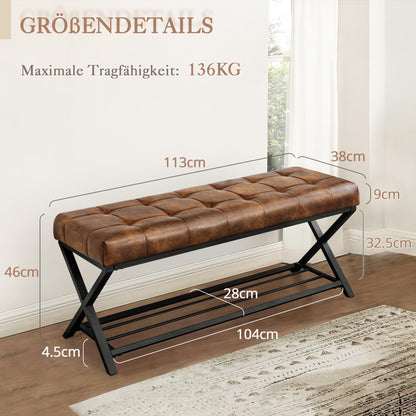 LUE BONA 113cm Schuhbank Sitzbank Flur - Gelblich Braun