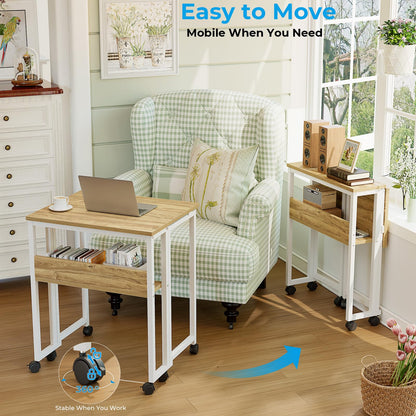GreenForest Schreibtisch klappbar mit Rollen - 63 cm Beige