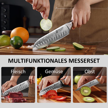 PAUDIN Damast Küchenmesserset 3-tlg. – VG10 Kern, G10 Griff