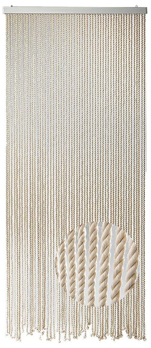 Kobolo Seilvorhang MARITIM beige, Fadenvorhang 90x185-195 cm, Türvorhang mit 54 Strängen als Insektenschutz