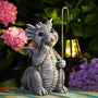 Yeomoo Drachenfigur mit Solarlaterne – Gartendeko aus Harz, Grau