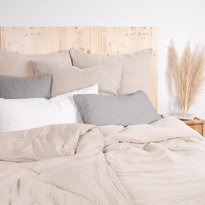 Pure Label Musselin Bettwäsche 135x200 cm + Kissenbezug 80x80 cm beige