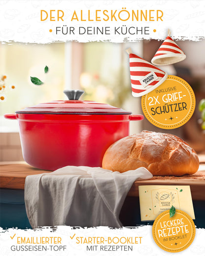 KRUSTENZAUBER Dutch Oven Gusseisen Schmortopf mit Deckel 26 cm