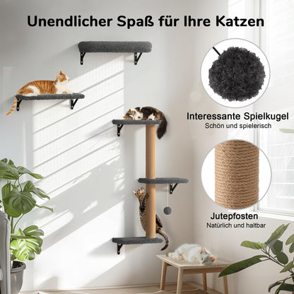 FUKUMARU Katzen Kletterwand Set Holz 10-teilig – Grau