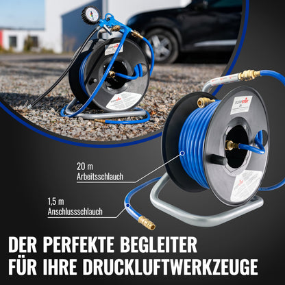 Poppstar Druckluftschlauchtrommel 20 m manuell, PVC-Schlauch, 1/4 Zoll