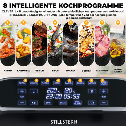 Stillstern Heissluftfritteuse 2 Kammern 8L Dual Zone Airfryer XXL