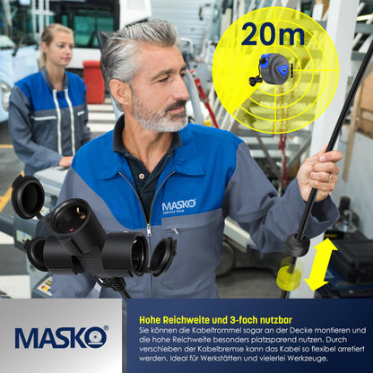 MASKO Automatik Kabeltrommel 20m Wandhalterung 3-fach