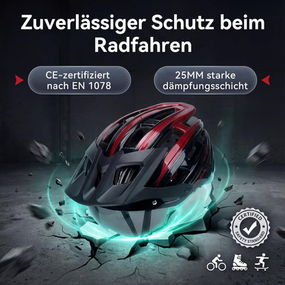 RLQA Fahrradhelm BD030 mit Magnetvisier & LED, Grösse L, Schwarz-Rot