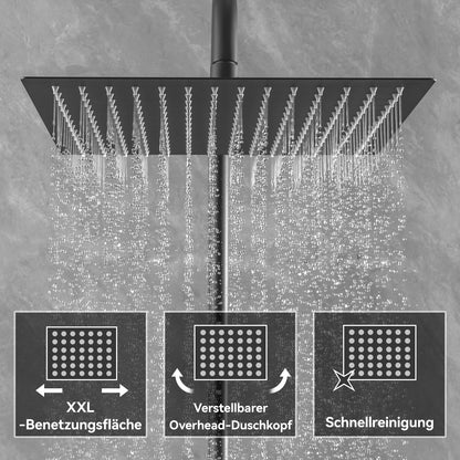 Auralum Thermostat Duschsystem - Schwarz 30cm Regendusche