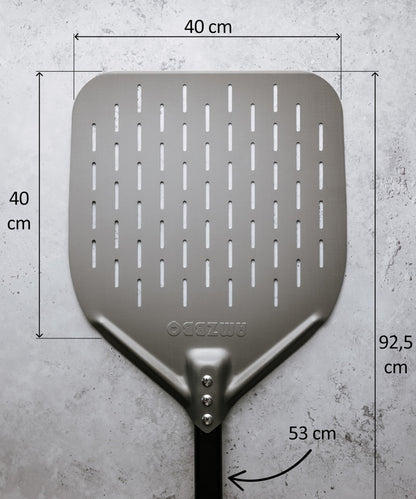 AMZBBQ Pizzaschieber perforiert aus harteloxiertem Aluminium, 40 cm