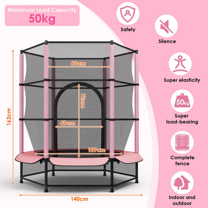 LIFERUN Kindertrampolin Ø 140 cm mit Sicherheitsnetz, Rosa