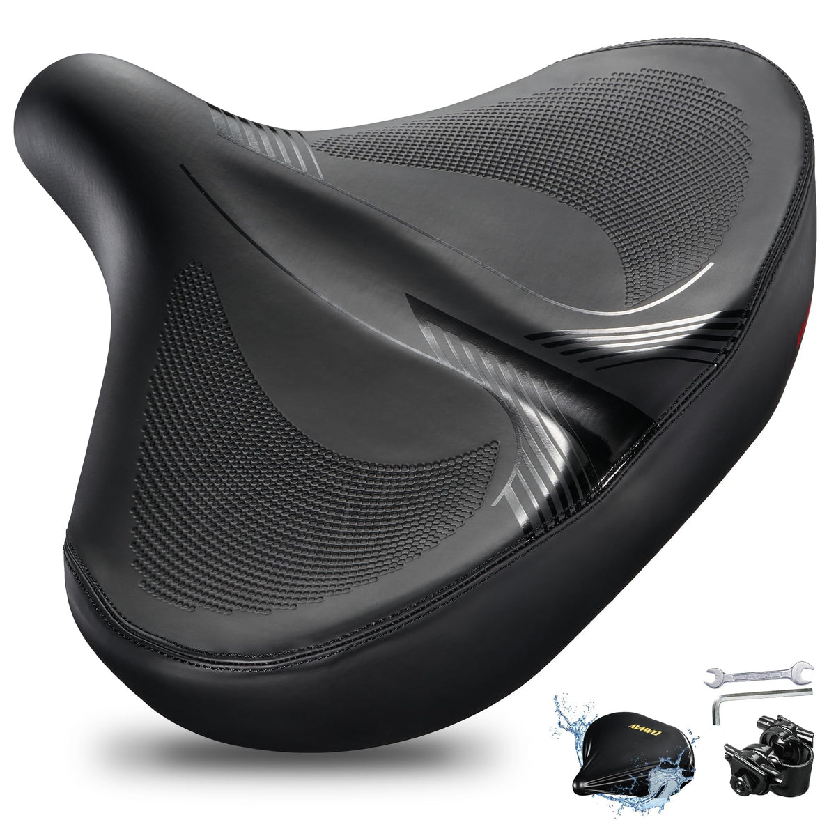 DAWAY W60 Fahrradsattel extra breit, ergonomisch, Memory-Schaum – Kunstleder-Oberfläche und Doppelfeder-Stossdämpfung