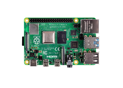 Raspberry Pi 4 Modell B Einplatinencomputer - 4 GB. Rechteckige grüne Platine. Mini-PC für DIY-Projekte, Embedded-Anwendungen.